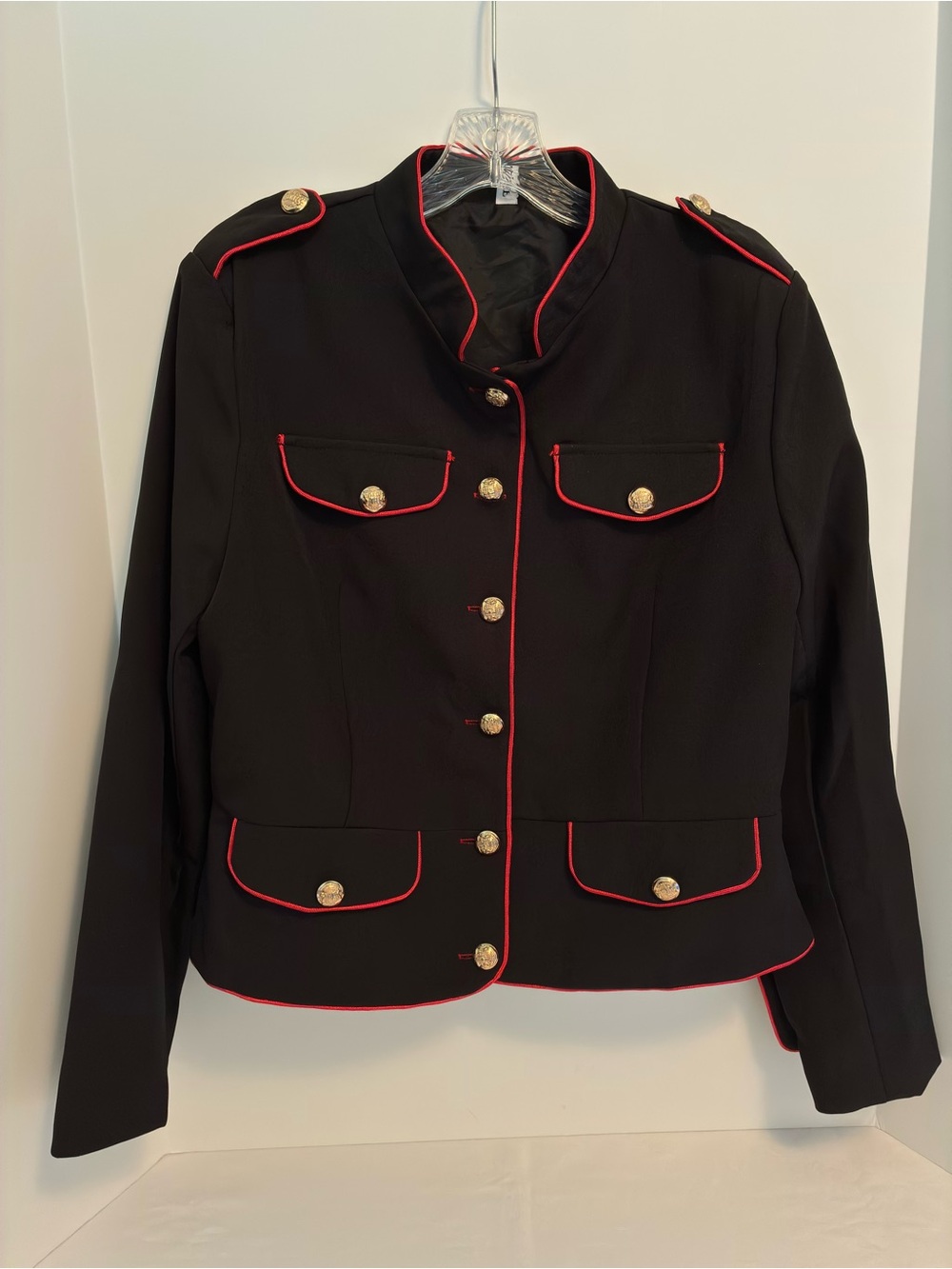 Uoozee Women's Button Embellished Napoleon Jacket Black Size XL